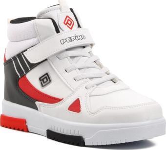 Pepino 1563-F Beyaz-Siyah-Kırmızı Cırtlı Çocuk Hi Sneaker
