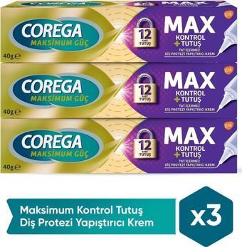 Corega Maksimum Kontrol Yapışıtırıcı Krem 40 Gr X 3 Adet