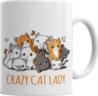 Baskı Dükkanı Crazy Cat Lady Kedi Kupa Bardak Porselen