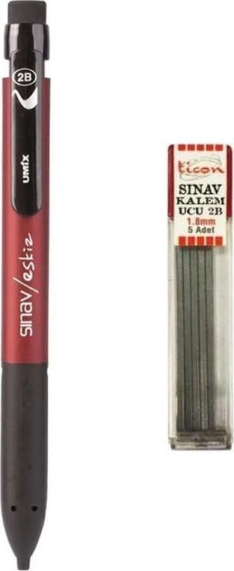 Umix Versatil Kalem Sınav/Eskiz Bordo U1304 1.8 Mm + Ticom Kalem Ucu 2b 1.8 Mm