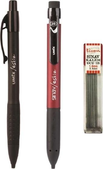 Umix Versatil Kalem Sınav/Eskiz Yassı Bordo + Siyah 1.8 Mm + Ticom Kalem Ucu 2b 1.8 Mm
