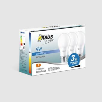 Orbus Premium 9W Beyaz LED Ampul 3'lü Paket E27