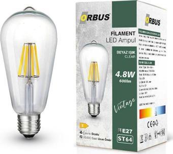 Orbus Stb64 4.8W Clear Ampul Beyaz Işik E27 600 Lm