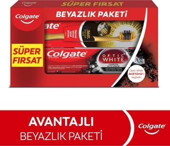 Colgate Optic White Aktif Kömür Beyazlatıcı Diş Macunu 50 ml + 360 Gold Yumuşak Diş Fırçası