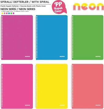 Mopak Neon Serisi  A4 Spiralli PP Kapak Defter 72 Yp Kareli