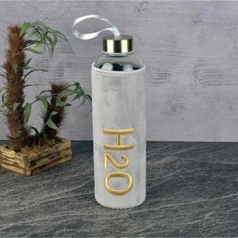 Tohana H2O Peluş Kılıflı Cam Matara 600 ml Gold-Gri H2O88610