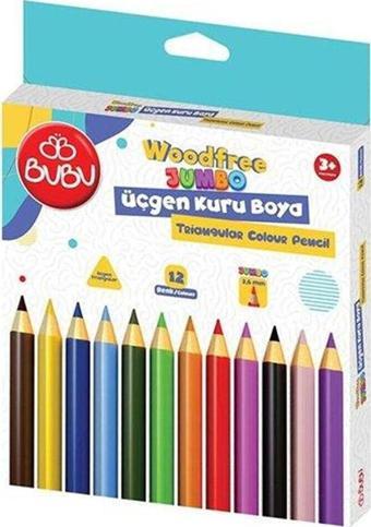 Bu-Bu Kuru Boya Kalemi Woodfree Jumbo Üçgen 12 Renk KUR002