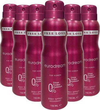 FREE LOVE Eurodream Kadın Deodorant 150 ml 6 Adet