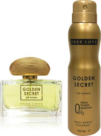 FREE LOVE Golden Secret EDP Kadın Parfüm 100 ml ve Deodorant 150 ml