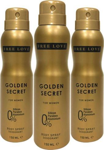 FREE LOVE Golden Secret Kadın Deodorant 150 ml 3 Adet
