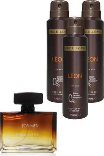 FREE LOVE Leon Edp Erkek Parfüm 100 ml Ve Deodorant 150 ml 3 Adet