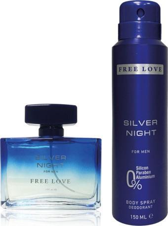 FREE LOVE Silver Night EDP Erkek Parfüm 100 ml ve Deodorant 150 ml