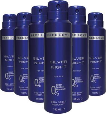 FREE LOVE Silver Night Erkek Deodorant 150 ml 6 Adet