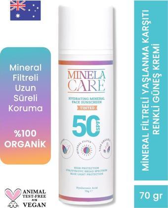 Minela Care Hydrating Organik Mineral Filtreli Renkli Yüz Güneş Kremi SPF 50 70gr PA++++