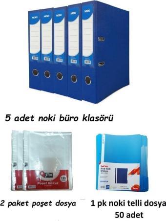 Noki Mavi Geniş Klasör Plastik 5 Adet, 1 Paket Telli Dosya ve Poşet Dosya 2 Paket