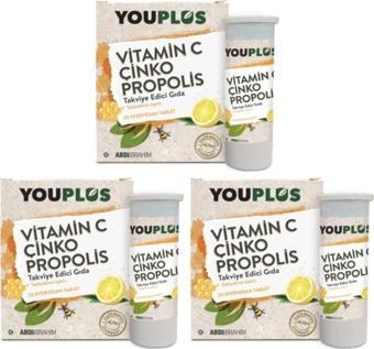 3 Adet Youplus Vitamin C, Çinko, Propolis Efervesan Tablet Takviye Edici Gıda