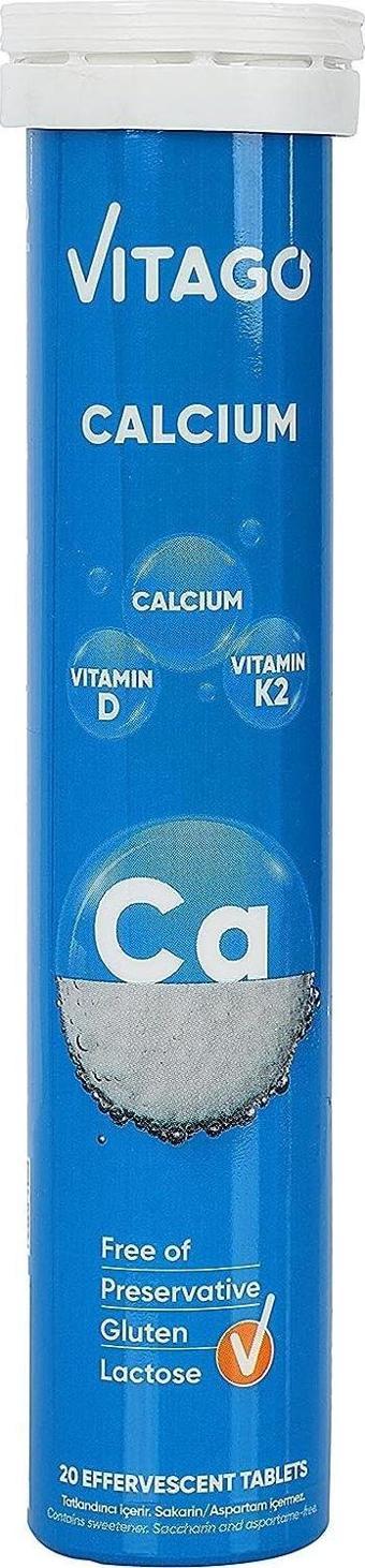 Vitago Kalsiyum Vitamin D Vitamin K2 İçeren Efervesan Tablet 20'li 8682960479151