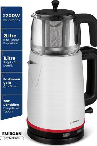 GOLDMASTER Emirgan Inox 2200 Watt Geniş Hazneli Paslanmaz Çelik Çay Makinesi Ve Su Isıtıcısı