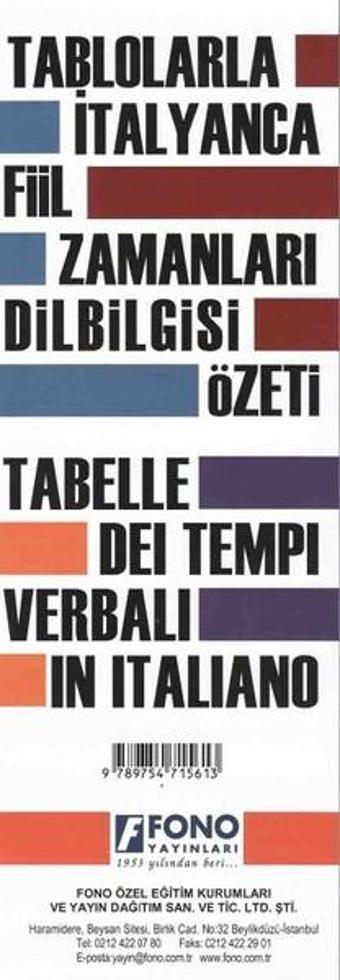 Tablolarla İtalyanca Fiil Zamanları Dilbilgisi Özeti - Fono Yayınları