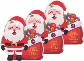 Elit Çikolata Noel Baba Sütlü Çikolata Asetat Kutu 135g 3’lü Set Glutensiz