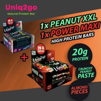 Uniq2Go Power Almond Maxibar 65 Gr %30 Protein 12li Kutu Ve Peanut Xxl Protein Bar 67 Gr 12 Adet