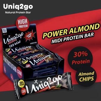 Uniq2Go Power Almond Midi 16'lı Kutu 38gr (%30 Protein) Badem Parçacıklı Naturel Proteinli Bar