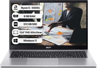 Acer Aspire 3 A315-44P Ryzen 5 5500U 8 GB 512 GB SSD Win11 Home 15.6" FHD 60 Hz Taşınabilir Bilgisayar NX.KSJEY.006