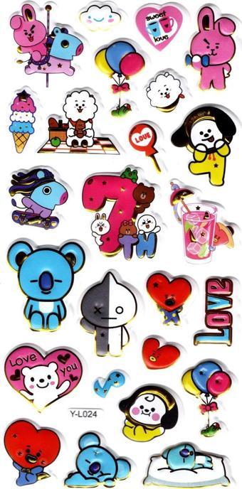 Sticker Kabartmalı Stiker Defter, Planlayıcı Etiket (limyl-024) - 17X9 cm - Eğlenceli BTS BT12