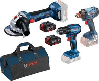 Bosch Gsr 185 + Gdx 180 + Gws 180 2x4Ah Akülü Çantalı Vidalama ve Taşlaşma Seti