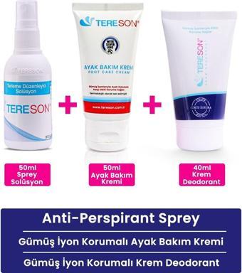 Tereson Terleme Önleyici Sprey 50 ml +gümüş Iyon Korumalı Krem Deodorant + Koku Karşıtı Ayak Bakım