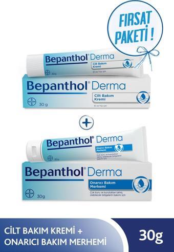 Bepanthol Onarıcı Bakım Merhemi 30 gr + Cilt Kremi 30 gr l Avantajlı Günlük Bakım Seti