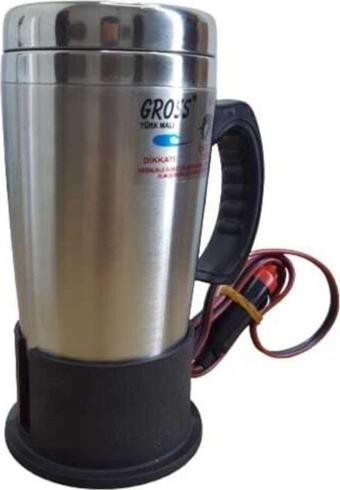 Gross 12 Volt Araç Termosu  Ketil Su Isıtıcı Termos 500 ML Krom