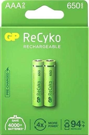 GP RECYKO 650 MAH R03 AAA ŞARJLI 2Lİ İNCE KALEM PİL GP65AAAHCE-2EB2 (GPRHCH63E000)