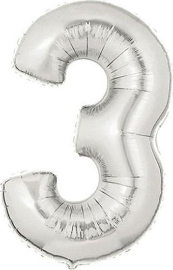 Şekilli Supershape Silver Rakam Folyo Balon 3 Numara 