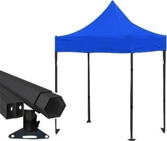 Outdoors Premium Serisi Mavi Altıgen Profil 3x3 Katlanır Makaslı Çardak