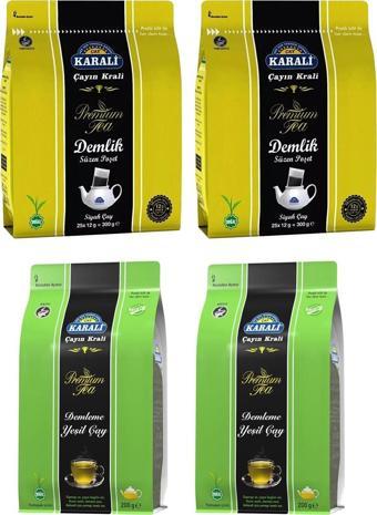 Karali Premium Demlik Poşet Çay 300 gr + Demleme Yeşil Çay 200 gr 4 lü Paket