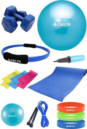 Delta PTS 65 cm Pilates Topu Çemberi 4 mm Minder 2 kg Dambıl Seti