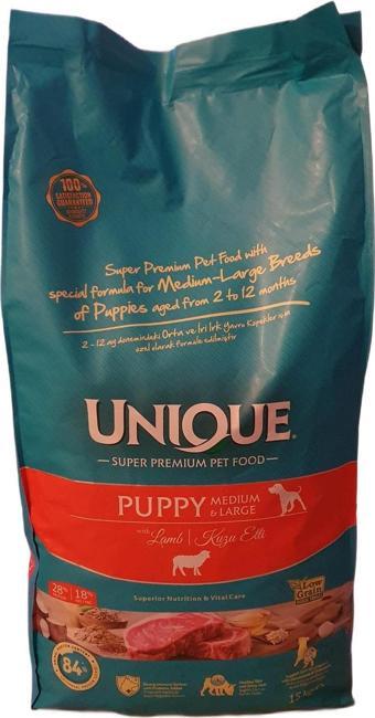 Unique Orta Iri Irk Yavrular Için Kuzu Etli Kuru Köpek Maması 15 Kg