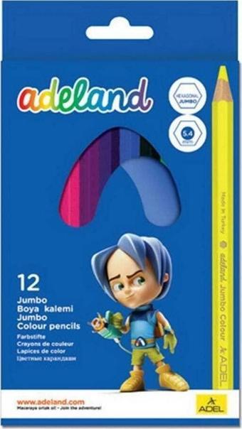 ADELAND Jumbo Üçgen Gövde Boya Kalemi 12 Renk (5,4mm)