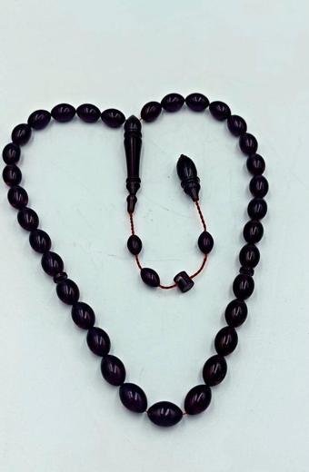BORDO MAVİ USTA İŞÇİLİK SİSTEMLİ ATEŞ KEHRİBAR TESPİH