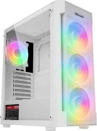 Rampage VIGILANT Mesh 650W 80+ BRONZE Beyaz Temperli Camlı 4x12cm RGB Fan ATX Mid-T Gaming Oyuncu Kasası
