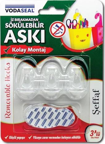 Vodaseal Iz Bırakmadan Sökülebilir Askı 3 Lü Şeffaf Eko