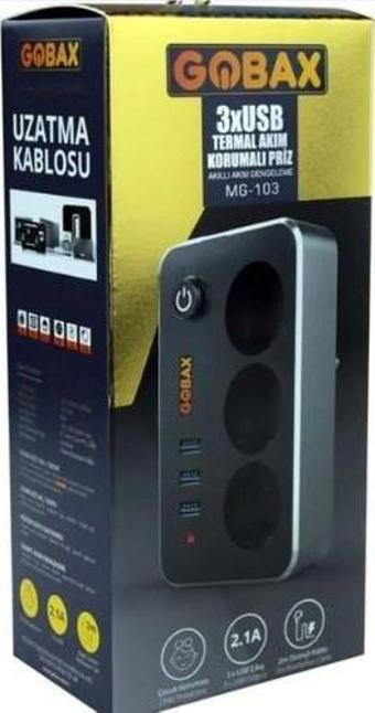 Mg-103 3Xusb 2.1A 3X Priz Anahtarlı Termal Akim Korumali Priz 2 Metre Kablo