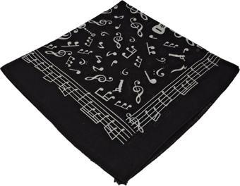 Müzik Notalı Fular 50-50 cm Siyah Müzik Notalı Bandana Gitarcı Fuları Müzik Bandana Büyük Spor Mendil 