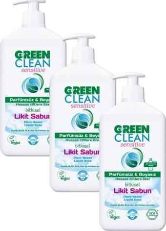 Green Clean Hassas Ve Alerjik Ciltlere Özel Parfümsüz  Boyasız Likit Sabun 500 ml 3'lü