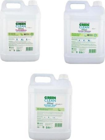 Green Clean Organik Çamaşır Deterjanı Yumuşatıcı Çamaşır Suyu 5000 ml 3lü Set