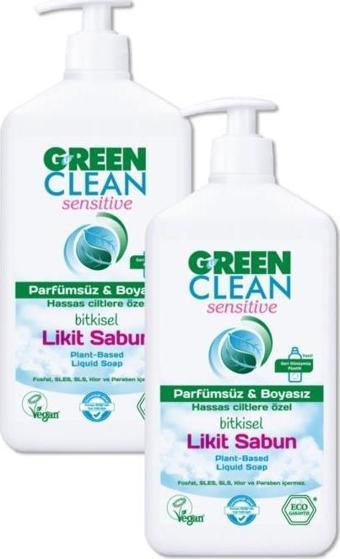 U Green Clean Hassas Ve Alerjik Ciltlere Özel Parfümsüz & Boyasız Likit Sabun Sensitive 500 ml  2'li Set