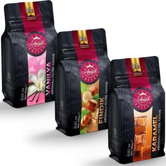 Anisah Coffee Aromalı Filtre Kahve Set 3 X 250 Gram Fındık Vaniya Karamel