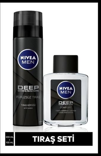 Nivea MEN Erkek Deep Tıraş Seti,Tıraş Köpüğü 200 Ml,Tıraş Sonrası Losyon 100 Ml,Pürüzsüz Tıraş