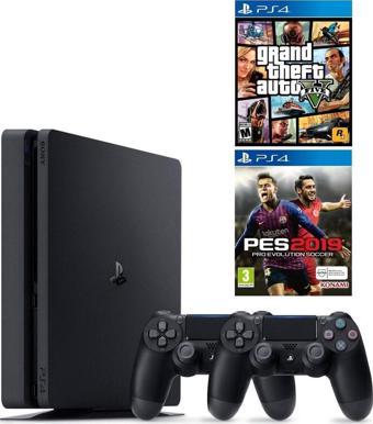 Sony Playstation 4 Slim + 2.Dualshock + PS4 Pes 19 + PS4 Gta 5